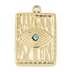 Настоящее золото 14K 304 из нержавеющей стали горный хрусталь подвески, прямоугольник с шармом в виде глаз, реальный 14 k позолоченный, 21x13.5x3 мм, отверстие : 1.6 мм