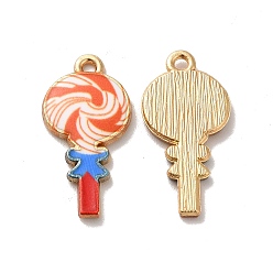 Orange Alloy Enamel Pendants, Golden, Lollipop Charm, Orange, 24x12x2mm, Hole: 1.5mm