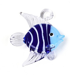 Полуночно-синий Подвески лэмпворк ручной работы, рыбы прелести, темно-синий, 43~47x36~41x14.5~17 мм, отверстие : 4.5~5.5x3.5~4.5 мм