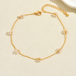 Цветок Браслеты на ногу из богемской латуни и стеклянных бусинок круглой формы для летнего отпуска, золотые, белые, цветок, 8-1/4 дюйм (210 мм)