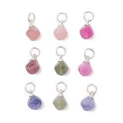 Турмалин Подвески из натурального цветного турмалина, с 304 фурнитурой из нержавеющей стали, серебряный цвет гальваническим, 9.5x6.5x6.5 мм, Перейти кольцо: 5x0.7 мм, 3.6 мм внутренним диаметром