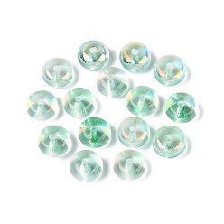 Verde Pálido Pintura horneada galvanoplastia cuentas de vidrio transparente, Rondana plana, color de ab chapado, verde pálido, 8x4.5 mm, agujero: 1.5~1.6 mm, Sobre 2220 unidades / 1000 g