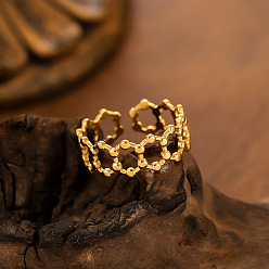 Золотой 304 открытые кольца манжеты из нержавеющей стали, шестиугольник, золотые, 15~20 мм