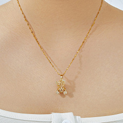 Золотой Очаровательные латунные ожерелья с подвеской в виде медведя из прозрачного кубического циркония, идеальный подарок на день святого валентина, золотые, 15.75 дюйм (40 см)