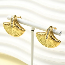 Лист 304 серьги-гвоздики из нержавеющей стали с микропаве из прозрачного кубического циркония для женщин, лист, 24x26.5 мм