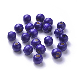 Indigo Dyed Natural Wood Beads, Round, Lead Free, Indigo, 10x9mm, Hole: 3mm, about 3000pcs/1000g