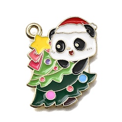 Рождественская елка Подвески из эмали и сплава, золотые, Рождественская серия, панда, рождественская елка, 25x20x1 мм, отверстие : 2 мм