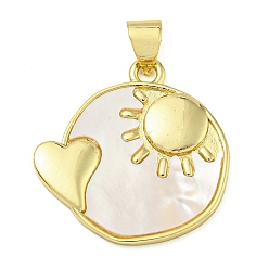 Солнце Плоские круглые подвески в форме сердца из латуни, покрытие стойки, реальный 18 k позолоченный, без свинца и без кадмия, долговечный, солнце, 20.5x20x2 мм, отверстие : 6x3.5 мм