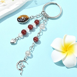 Тигровый глаз Брелок из стекла, сплава и натурального тигрового глаза, с железными кольцами, 11.8 см