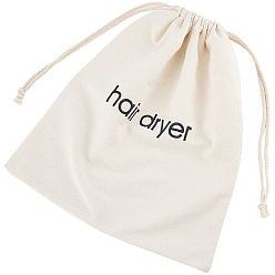 Beige Sac à cordon pour sèche-cheveux en toile, rectangle avec mot, beige, 33.5x29.5x0.1 cm