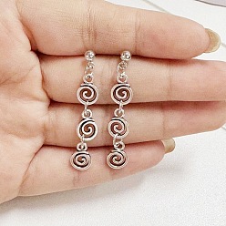 Античное Серебро Серьги-гвоздики со спиралью из сплава и железа, античное серебро, 54x7 мм