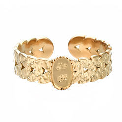 Настоящее золото 14K 304 кабошон кольца на палец из нержавеющей стали с открытой манжетой, ионное покрытие (ip), овальные, реальный 14 k позолоченный, размер США 7 3/4 (17.9 мм), лоток : 3.9x5.9 мм