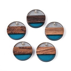 Темно-Голубой Подвески из смолы и ореха, плоско-круглые, глубокое синее небо, 18.5x3.5 мм, отверстие : 2 мм