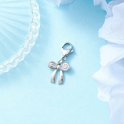 Платиновый & Цвет Нержавейки Подвеска с бантом из латуни с микропаве из прозрачных кубических цирконий, с 304 из нержавеющей стали Lobster Claw застежками, платины и нержавеющая сталь цвет, 25.5 мм