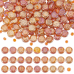 Оранжевый 104 шт. 26 стили гальванизированные стеклянные бусины, 150 шт. Стеклянные бусины, плоские круглые с письмом ~ г, с покрытием цвета радуги, оранжевые, 10x5 мм и 4 мм, отверстие : 1 мм