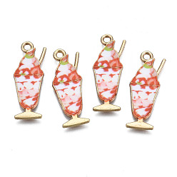 Розовый Стойки обшивки сплава эмали подвески, бесплатно и никеля бесплатно и свинца, мороженое, туманная роза, 27x10x1.3 мм, отверстие : 1.8 мм