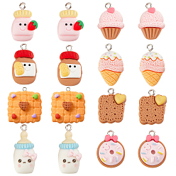 Mixed Color 36Pcs 9 Style Resin Pendants, with Platinum Iron Peg Bail, Food, Mixed Color, 20~30x14.5~17x5.5~9mm, Hole: 2mm, 4pcs/style