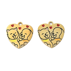 Настоящее золото 18K 304 нержавеющей стальной эмали подвески, сердце с рисунком кошки и собаки, ионное покрытие (ip), реальный 18 k позолоченный, 15.5x15x1.5 мм, отверстие : 1.5 мм