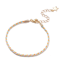 Colorful Cotton Braided Cord Bracelets, with Golden Plated 304 Stainless Steel Star Charms and Lobster Claw Clasps, Colorful, 7-5/8 inch(19.3cm), 2.5mm