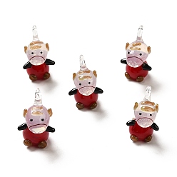 FireBrick Handmade Lampwork Pendants, Cattle Charms, FireBrick, 25~27x15~16x18~19mm, Hole: 2.5~3mm