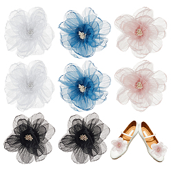 (52) Непрозрачная лаванда 8шт 4 цвета железные пряжки для обуви, с органзы цветок, разноцветные, 95x85 мм, 2 шт / цвет