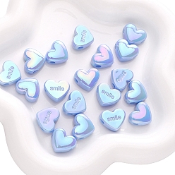 Светло-Голубой 5 акриловые бусины, имитирующие жемчуг, сердце со словом улыбка, Перламутровые покрытием, Небесно-голубой, 17x14 мм, отверстие : 3 мм