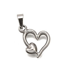 Нержавеющая Сталь Цвет 304 подвески из нержавеющей стали, шарма сердца, анти-тускнение, цвет нержавеющей стали, 15.5x15x3 мм, отверстие : 3x5 мм