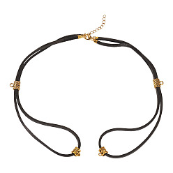 Черный 3шт. шнур из коровьей кожи для изготовления двухслойного ожерелья, с дужками из сплава в тибетском стиле и 304 фурнитурой из нержавеющей стали, античное золото , чёрные, 16-1/8 дюйм (41 см)