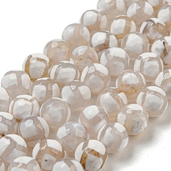 Другой Узор Тибетского стиля DZI бисер нитей, натуральные и крашеные шарики агата, круглые, снег, узор на спине черепахи, 8 мм, отверстие : 1.4 мм, около 49 шт / нитка, 14.49'' (36.8 см)