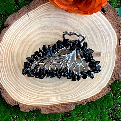 Черный Сплав клипы коготь волос, с естественным обсидианом, бабочка, аксессуары для волос для женщин и девочек, чёрные, 80x50x20 мм