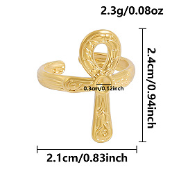 Настоящее золото 18K 304 открытые манжеты из нержавеющей стали, египетский анкх, ключ жизни/крест анкх, реальный 18 k позолоченный, 24 мм, внутренний диаметр: 21 мм