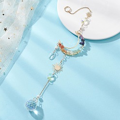 Золотой Чакра, натуральные драгоценные камни и подвесные ловцы солнца в форме луны из латуни, стеклянная круглая кисточка для украшения сада и дома, золотые, 305 мм