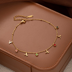 Dragonfly 304 Браслеты на лодыжку из нержавеющей стали с разноцветными фианитами для женщин, золотые, стрекоза, 8-1/4 дюйм (210 мм)