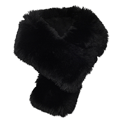 Черный Шарф из искусственного меха лисы, женский съемный плюшевый теплый толстый шарф-воротник, чёрные, 790x150x60 мм