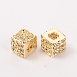 Golden Cube Brass Cubic Zirconia Beads, Golden, 6x6x6mm, Hole: 1.5mm