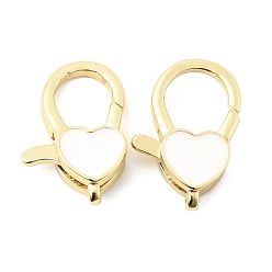 Белый Застежки в виде клешней омбара из латуни с эмалью в форме сердца, без свинца и без кадмия, долговечный, стойки покрытие, реальный 18 k позолоченный, белые, 20x14x5.5 мм, отверстие : 1.5 мм