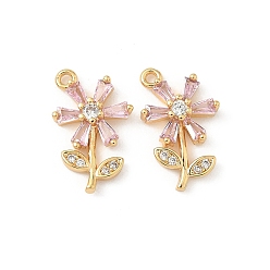 Pink Латунные микро проложить кубического циркония подвески, , без никеля , реальный 18 k позолоченный, розовые, 15.5x9.5x2.5 мм, отверстие : 1.2 мм