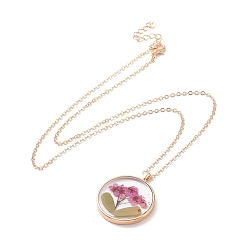 Violet Dry Pressed Real Flower Resin Pendant Necklace, Light Gold Alloy Choker Necklace for Women, Violet, 19.69 inch~20.47 inch(50~52cm)