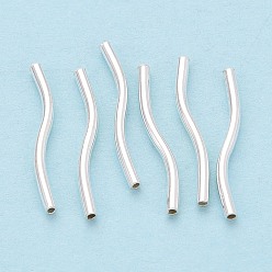 Серебро 925 серебряные волнистые трубчатые бусины, серебряные, 20.5x1.5 мм, отверстие : 0.9 мм