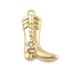 Золотой Латунные микропаве прозрачные подвески с фианитом, без кадмия, без никеля и без свинца, ковбойские ботинки в стиле вестерн, золотые, 17x10.5x3.5 мм, отверстие : 1.2 мм