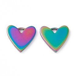 Rainbow Color Ion Plating(IP)304 Stainless Steel Pendants, Heart Charms, Rainbow Color, 19x19x2mm, Hole: 2x2mm