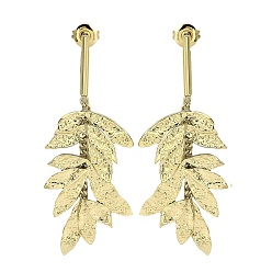 Настоящее золото 14K 304 из нержавеющей стали листьев серьги стержня, украшения для женщин, реальный 14 k позолоченный, 56x22.5 мм