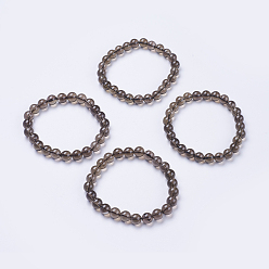 Smoky Quartz Natural Smoky Quartz Beaded Stretch Bracelets, Round, 2-1/8 inch(53mm)