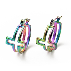 Rainbow Color Ионное покрытие (ip) цвета радуги 304 серьги-кольца из нержавеющей стали для женщин, 22x21x14 мм, штифты : 0.8 мм
