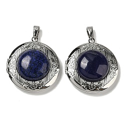 Ляпис-Лазурь Подвески в виде медальонов из натурального лазурита, плоские круглые подвески из сплава с платиновым покрытием, 35.5x32.5x11~12 мм, отверстие : 8x4 мм