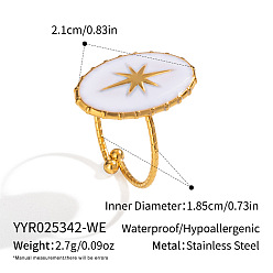 Белый Кольца-манжеты из нержавеющей стали европейского стиля с эмалированным покрытием овальной формы со звездой для женщин, белые, размер США 8 1/2 (18.5 мм)