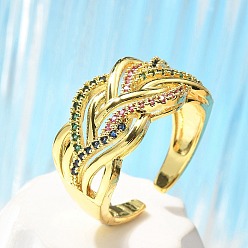 Разноцветный 304 из нержавеющей стали крест крест кольца, открытые манжеты для женщин, с кубического циркония, красочный, 11.5 мм, внутренний диаметр: регулируемый