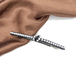 Черный Заколки для волос из ацетата целлюлозы с пластиковыми жемчужинами, прямоугольные, чёрные, 110x6 мм