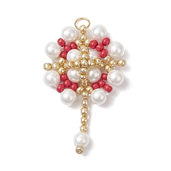 Красный Подвески-цветы из стеклянных бус, со стеклянными жемчужными бусинами и 304 соединительными кольцами из нержавеющей стали, реальный 18 k позолоченный, красные, 32x20x6.5 мм, отверстие : 3 мм