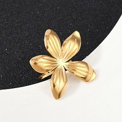 Золотой 304 из нержавеющей стали манжеты кольца, цветок, золотые, 30x27.5 мм, внутренний диаметр: 17 мм